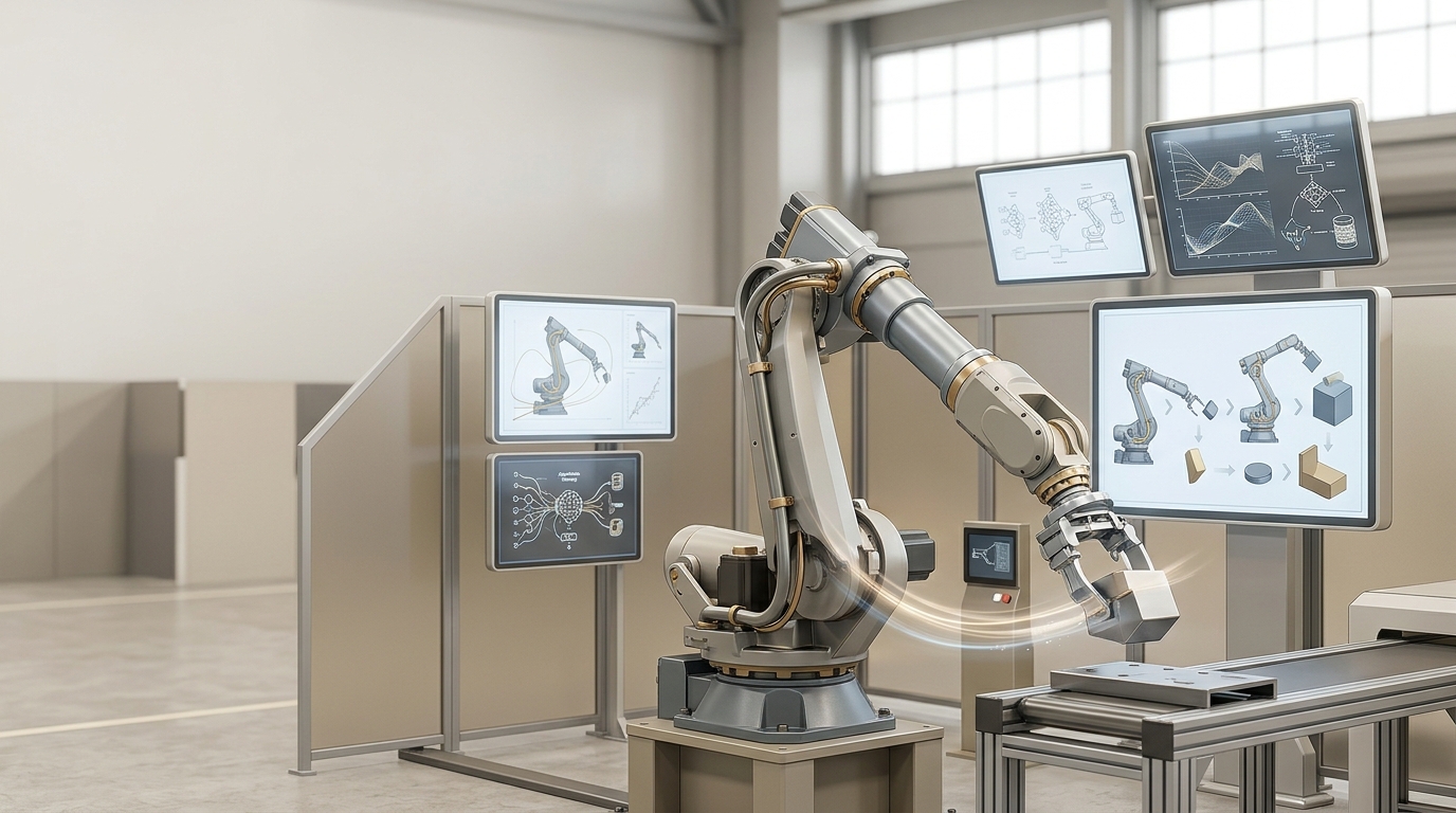 Generic industrial robot in an automated cell with a digital simulation environment