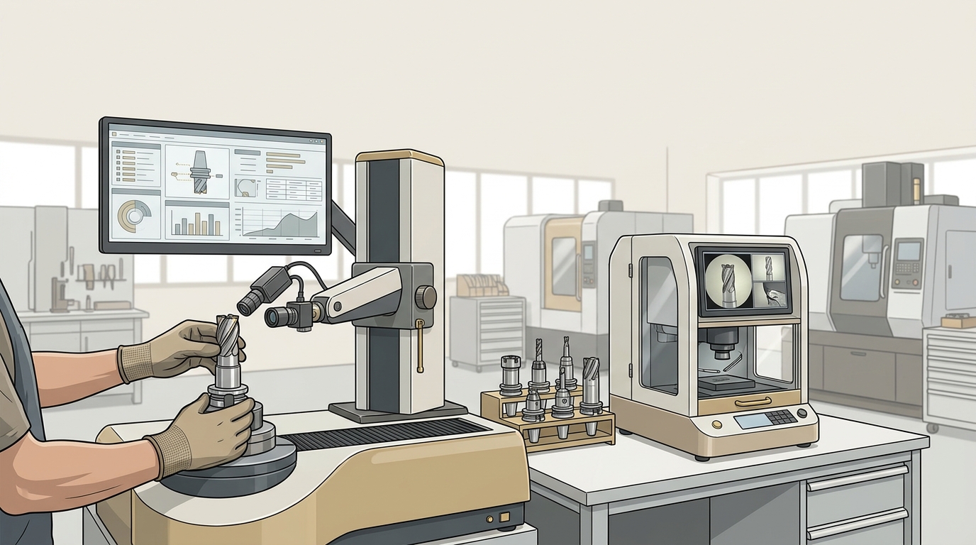 Sistema industriale generico per presetting utensili, ispezione ottica e gestione dati in officina meccanica
